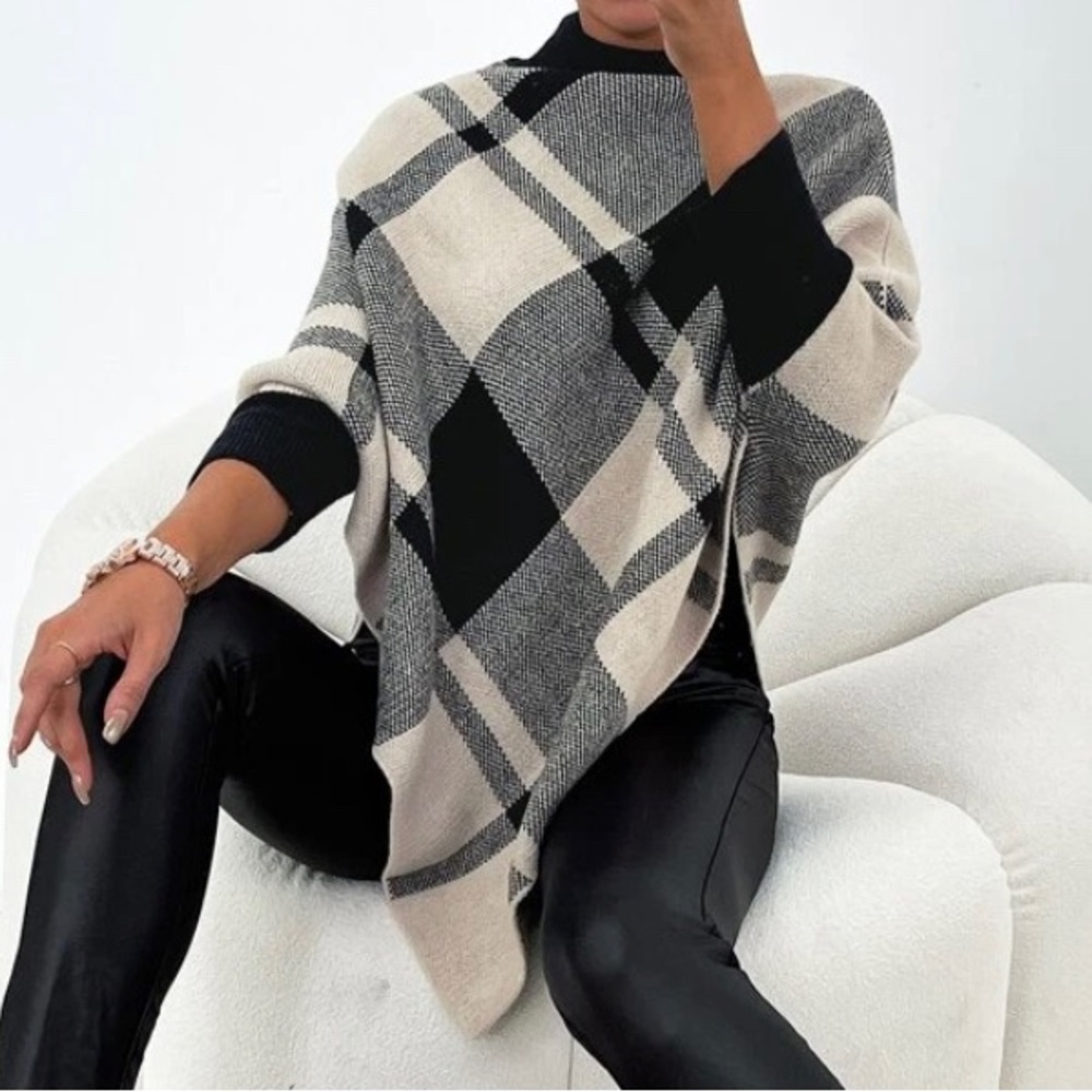 Plaid Poncho Sweater